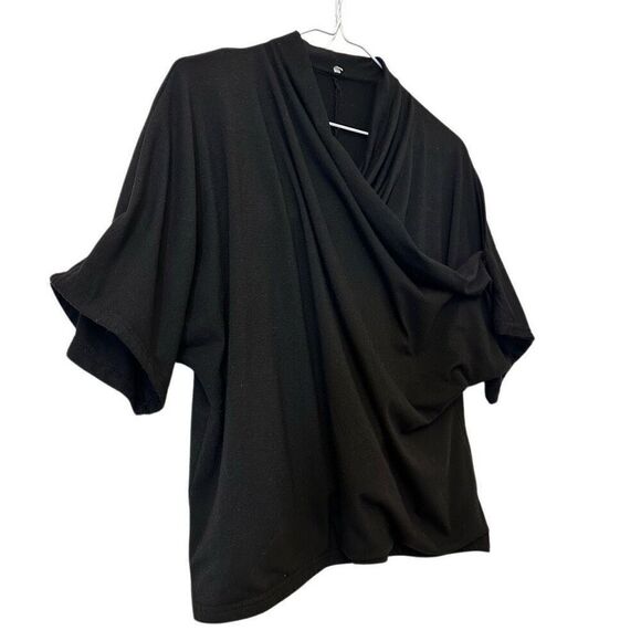 Nordstrom Rack Draped Wrap Asymmetrical Pullover Blouse Black Large - Picture 2 of 4